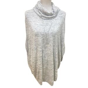 Talbots marled light gray kimono knit sweater cowl neckline tie medium/large